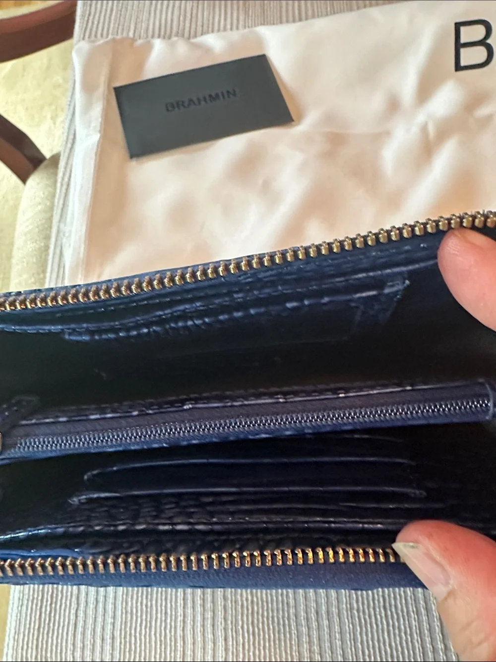 Brahmin large Duxbury blue with silver sheen mixed in  bag&wallet set